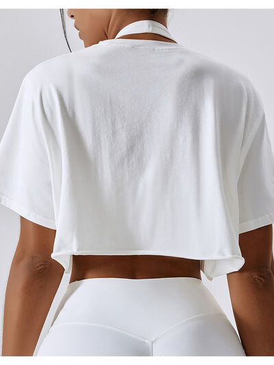 Blue Zone Planet | Cropped Round Neck Short Sleeve Active Top