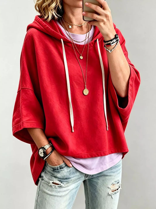 Drawstring 3/4 Sleeve Hoodie