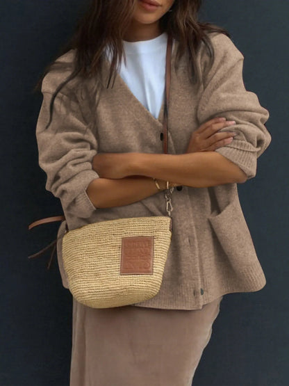 Button-Front Long Sleeve Cardigan