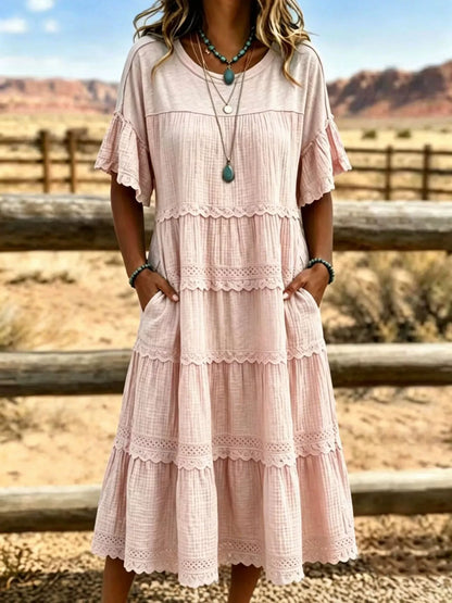 Plus Size Tiered Ruffle Sleeve Midi Dress with Pockets