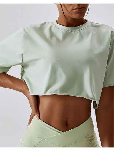 Blue Zone Planet | Cropped Round Neck Short Sleeve Active Top