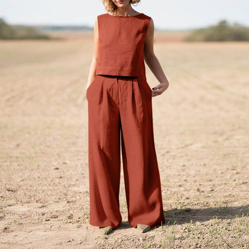 Casual Vest Top + Wide-leg Pants Sets