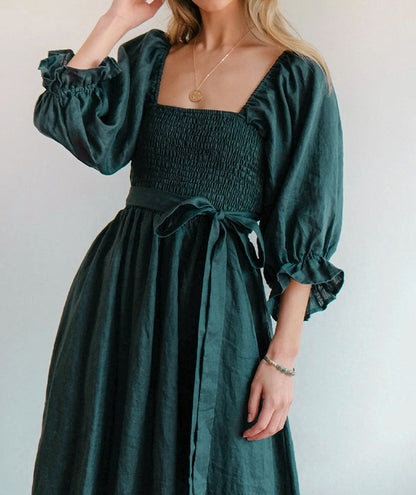 French Ruffled Lantern Sleeves Multi-wear Dress