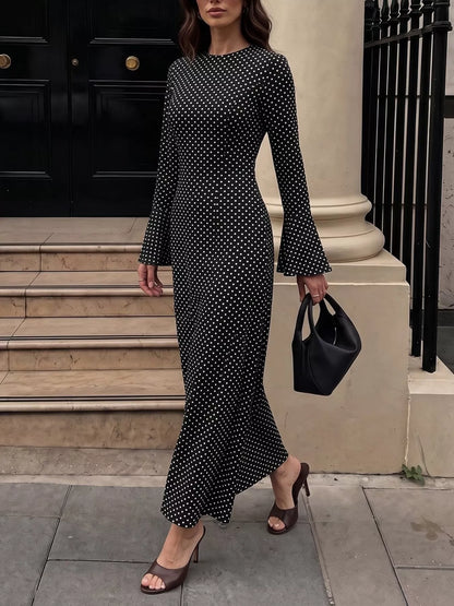 Polka Dot Flare Sleeve Maxi Dress