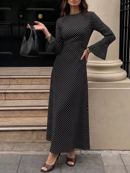 Polka Dot Flare Sleeve Maxi Dress
