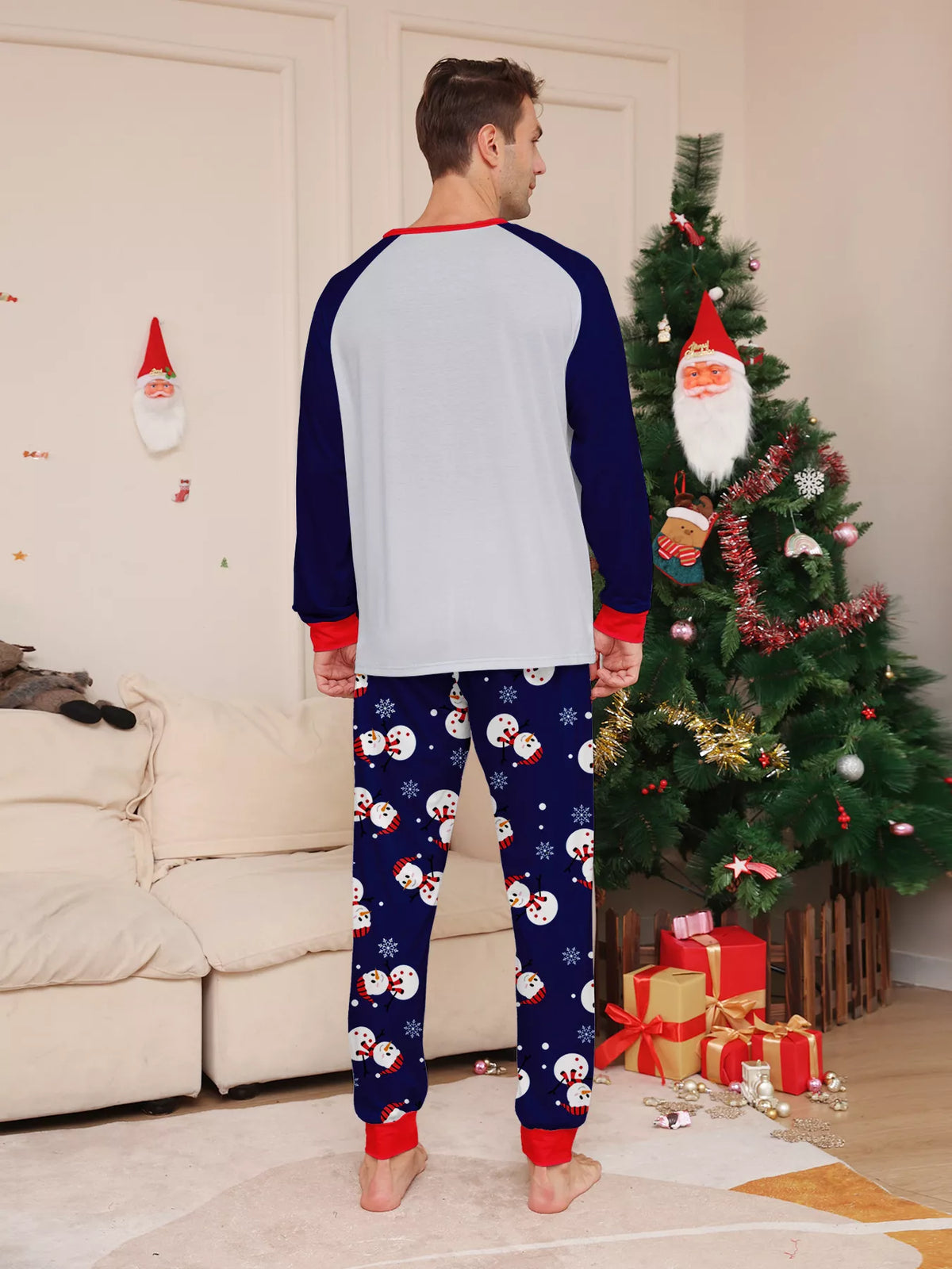 Full Size Family Matching Christmas Snowman Print Pajama Set Plus Size