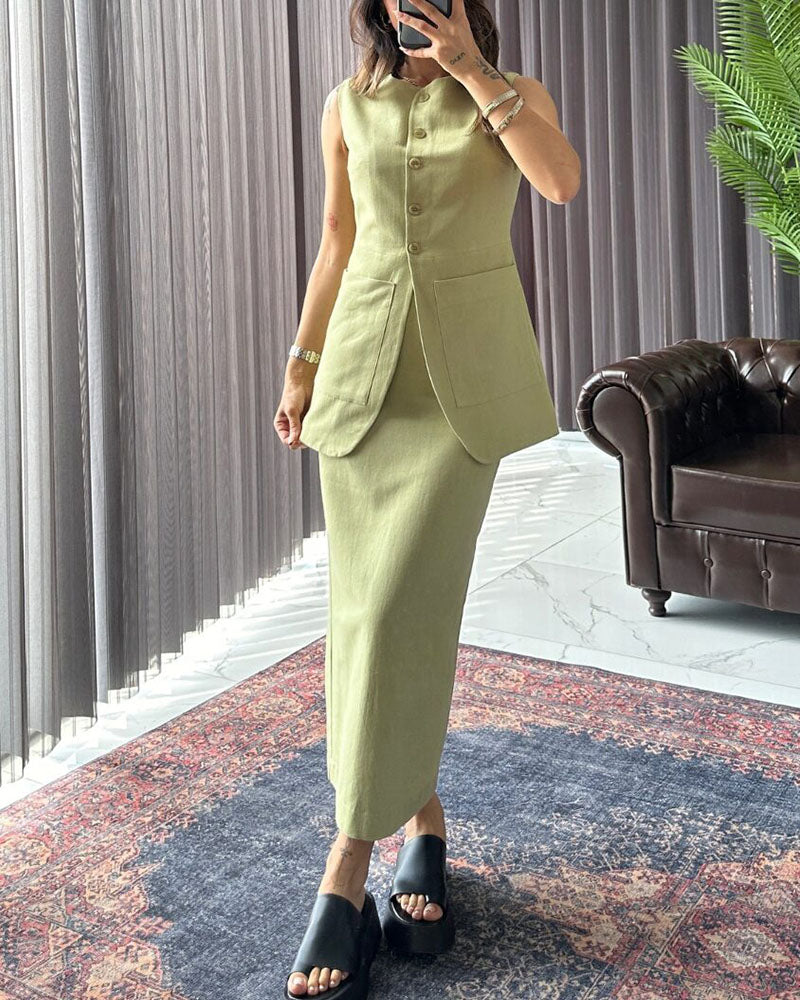 Stylish and elegant cotton and linen two-piece set