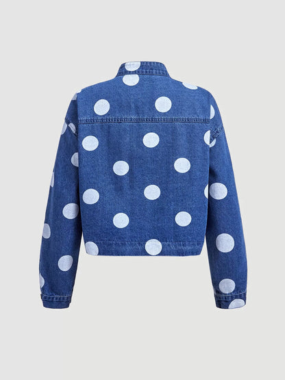 Polka Dot Cropped Denim Jacket