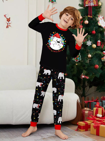 Full Size Family Matching Christmas Pajamas Set with Polar Bear Print Plus Size
