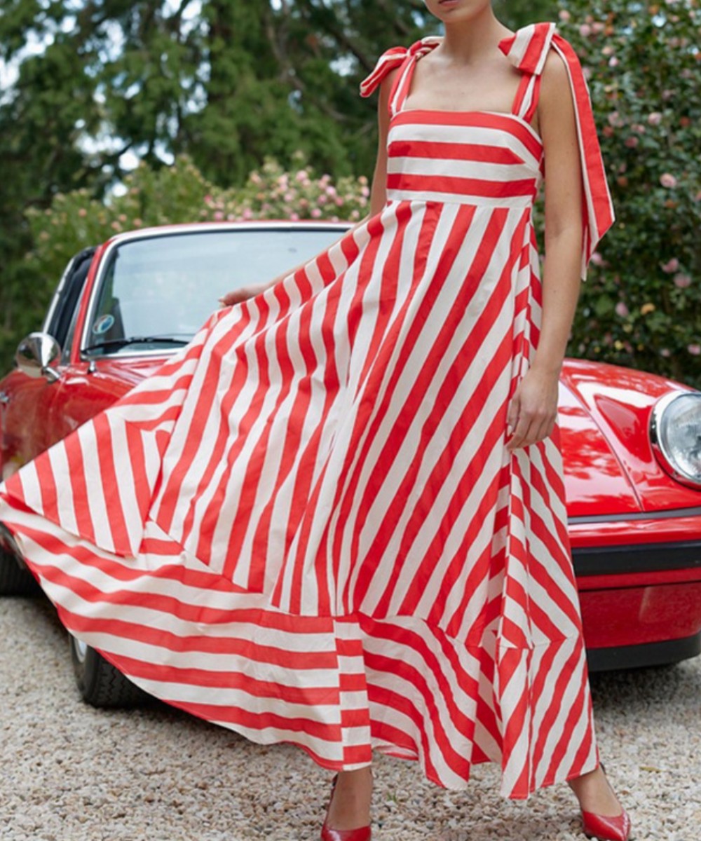 Chic Retro Striped Maxi Dress