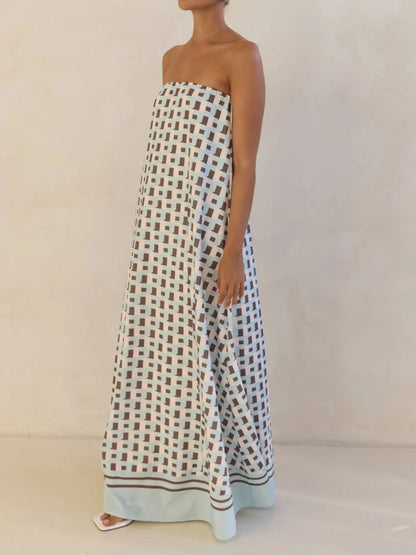 Smocked Printed Tube Maxi Dress