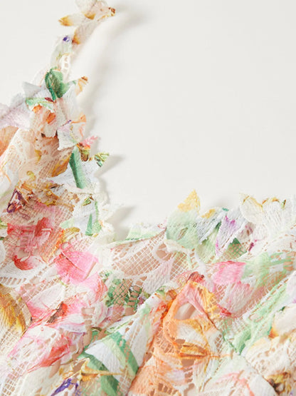 Floral Lace Sleeveless V-Neck Midi Dress