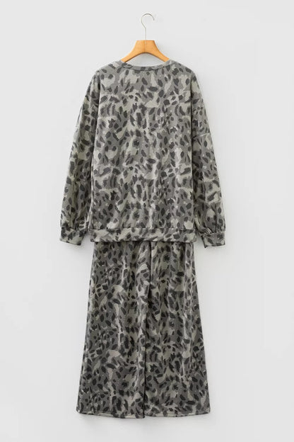 Leopard Print Long Sleeve Top and Pants Set