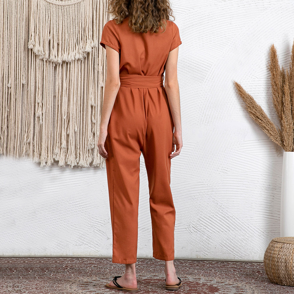 Casual Cozy Linen Wrap Jumpsuit