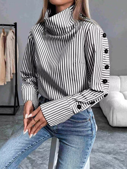 Striped Turtleneck Long Sleeve Blouse