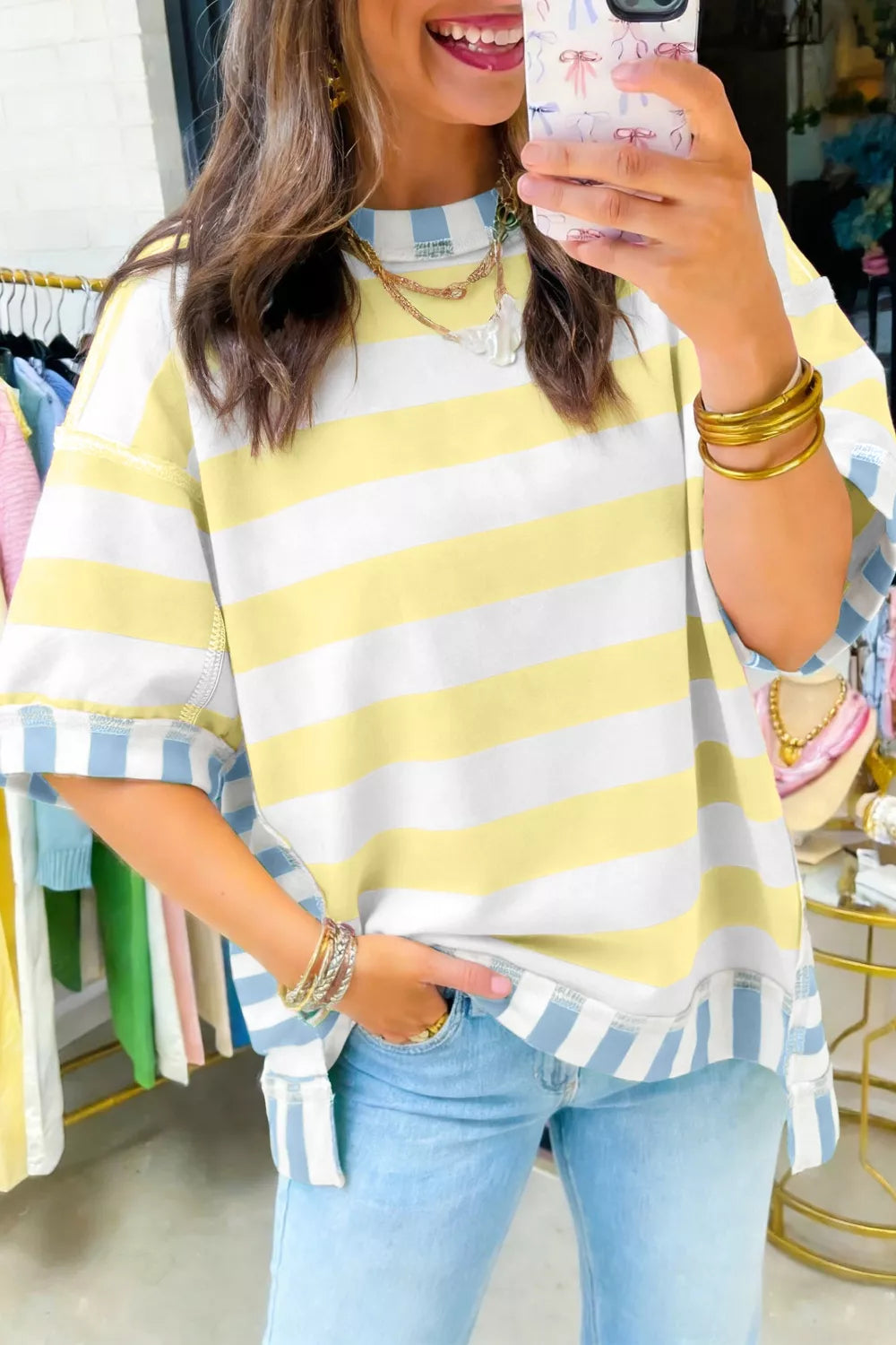 Striped Casual Half Sleeve Top