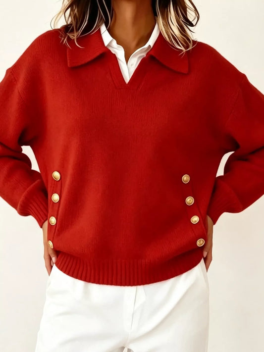 Chic Collared Decor-Button Sweater