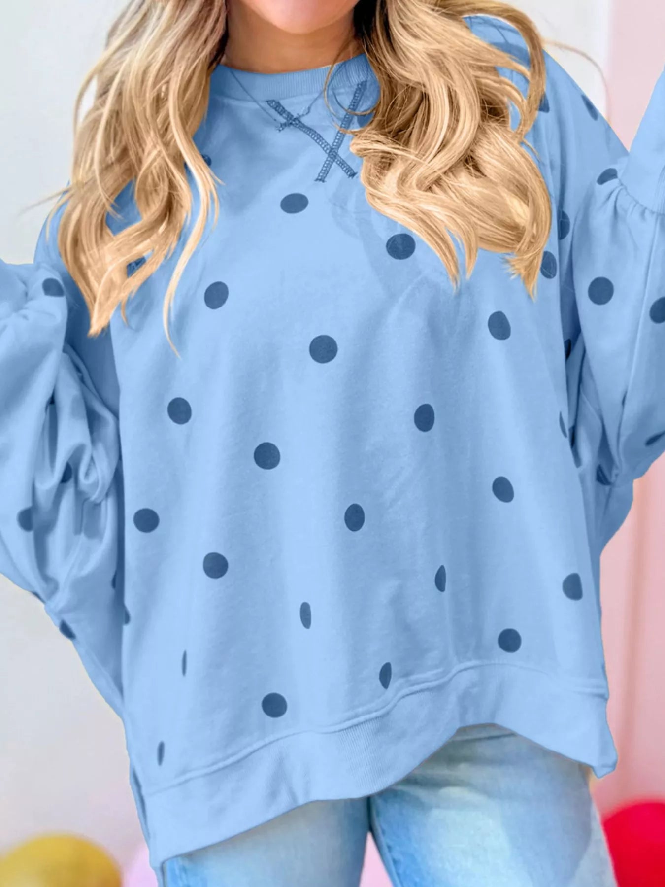 Side Slit Polka Dot Oversized Sweatshirt