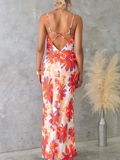 Printed Backless Sleeveless Maxi Dress