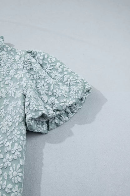 Floral Textured Jacquard Puff Sleeve Blouse