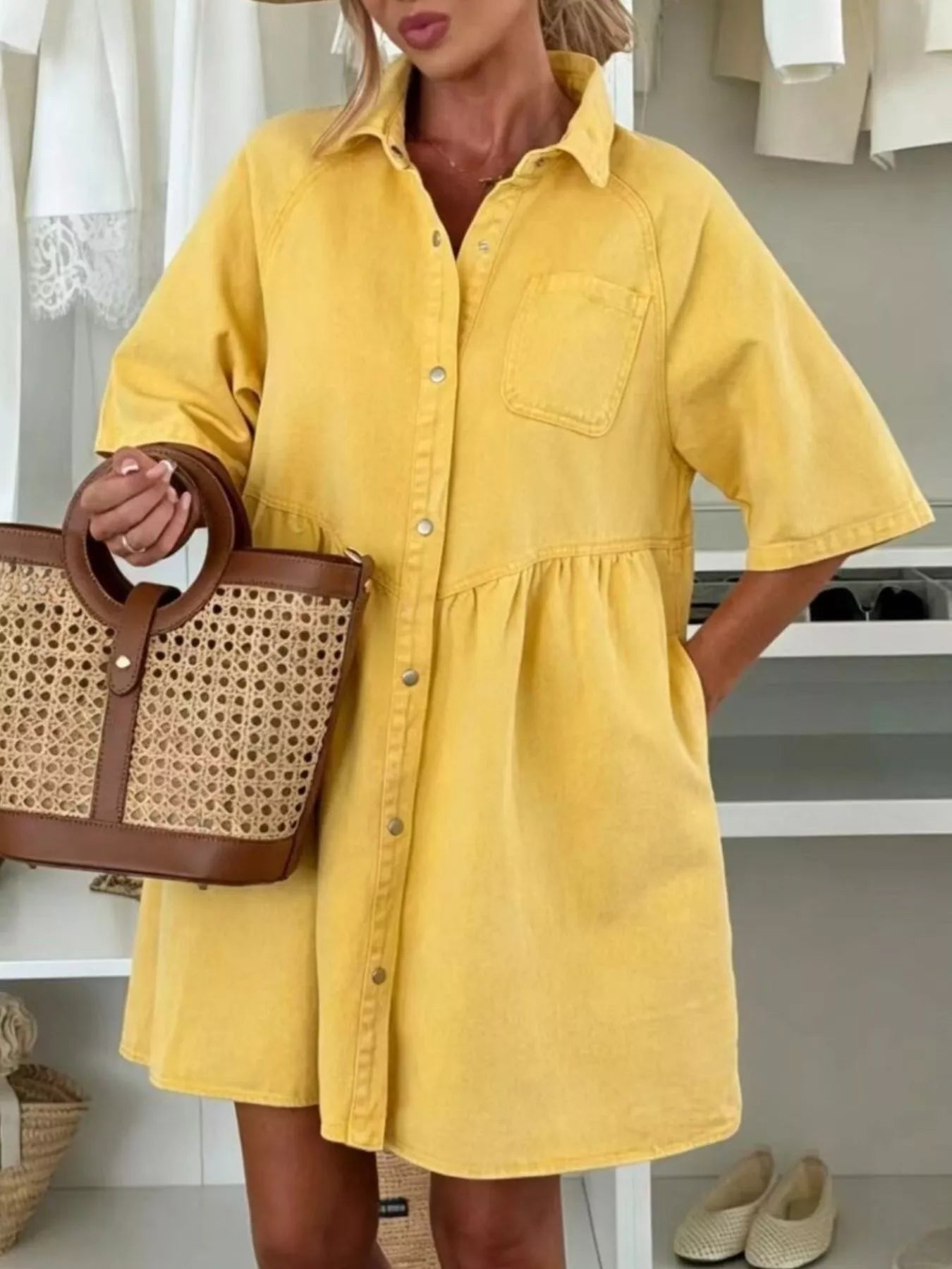 Button Up Denim Shirt Dress