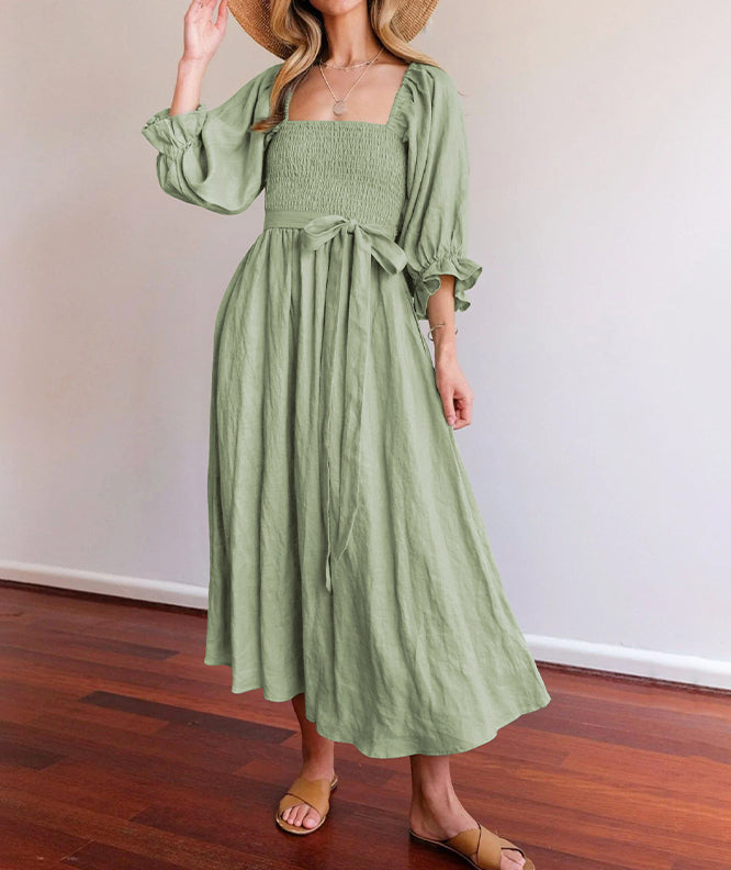 French Ruffled Lantern Sleeves Multi-wear Dress