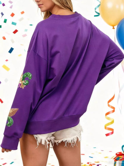 Mardi Gras Sequin Crew Neck Sweatshirt