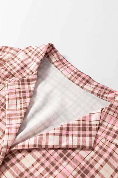 Plaid Patch Pockets Long Sleeve Lounge Set