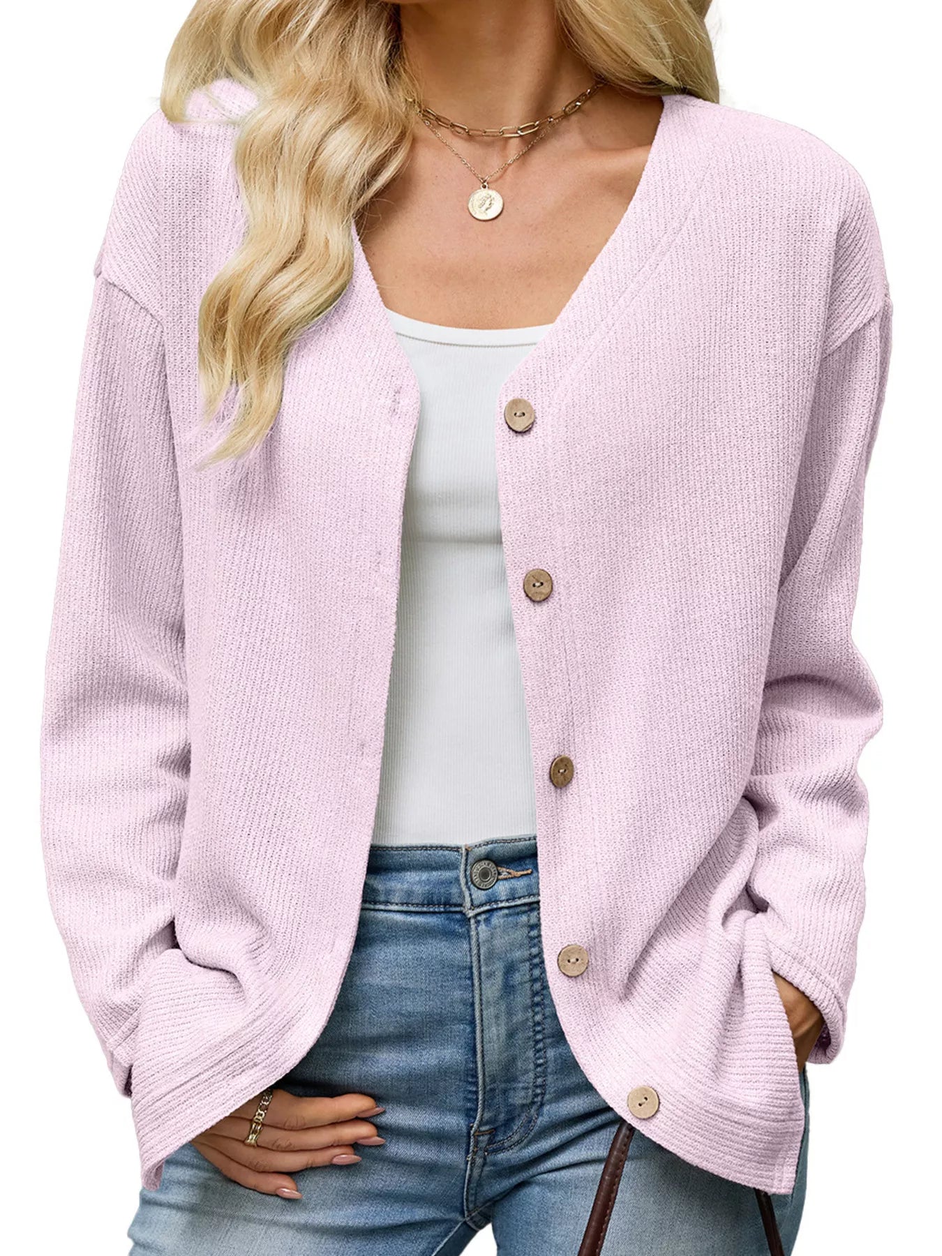 V-Neck Button-Down Cardigan