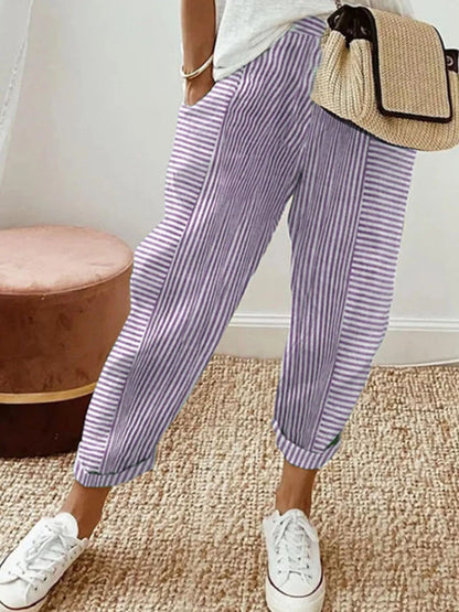 Full Size Striped Casual Pants Plus Size