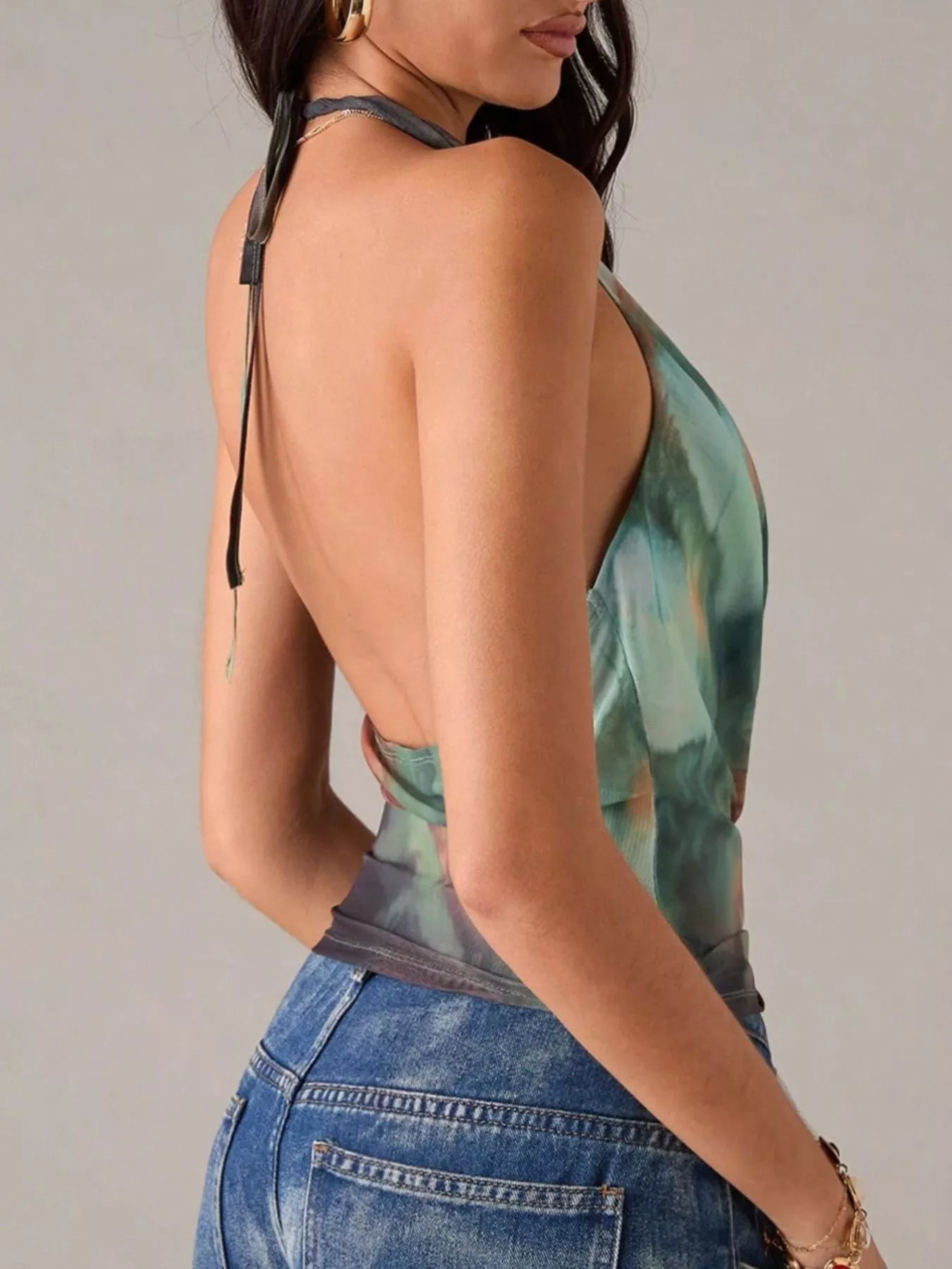 Abstract Print Halter Neck Cami