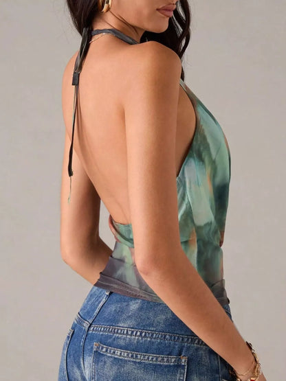 Abstract Print Halter Neck Cami