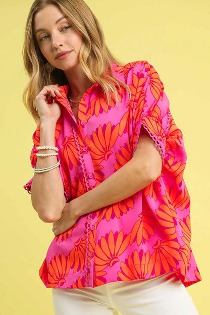Umgee Printed Button-Up Relaxed Shirt