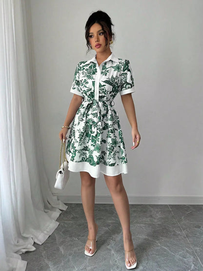 Printed Button Front Mini Dress