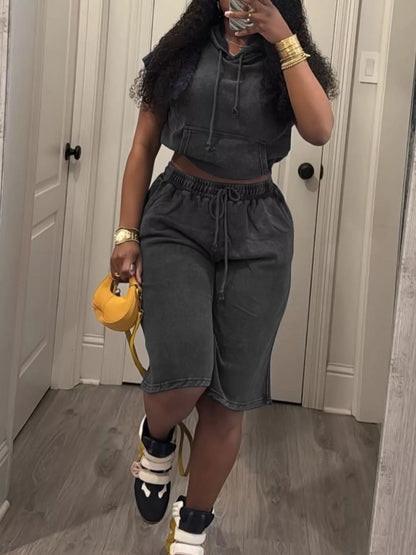 Hooded Crop Top and Shorts Set