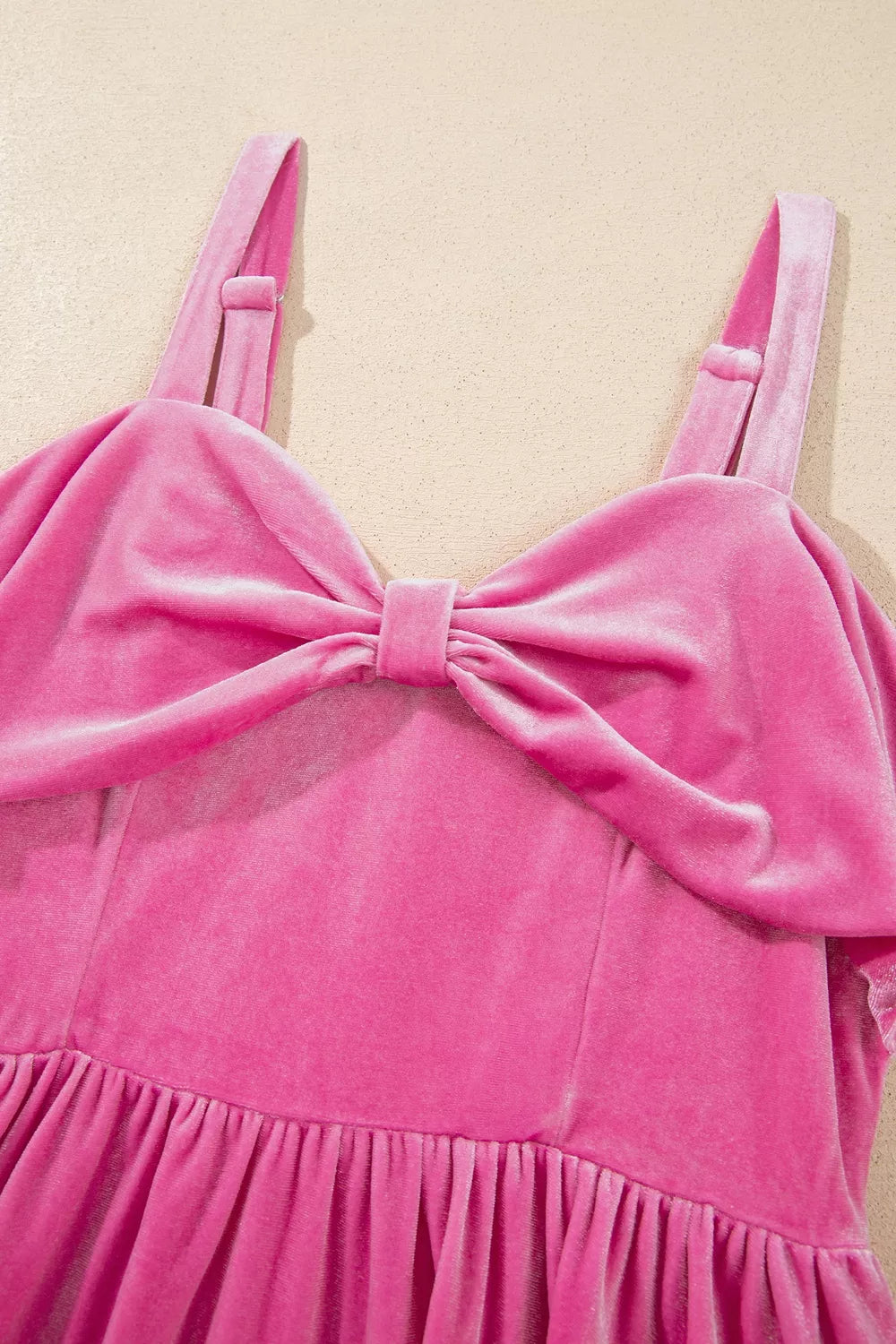 Monica's Sweet Bow Neck Adjustable Strap Velvet Mini Dress