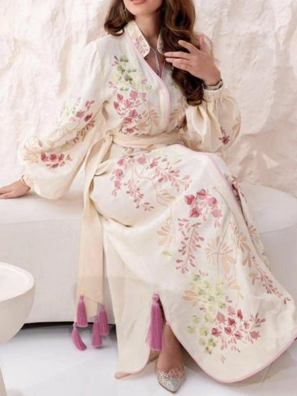 Amara's Floral Tie Waist Long-Sleeve Maxi Dress
