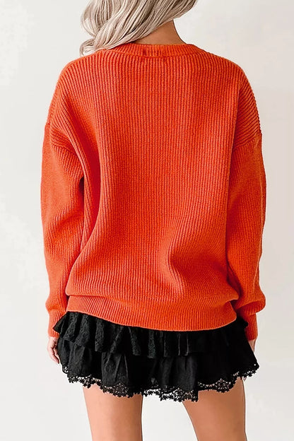 Drop Shoulder Long Sleeve Round Neck Halloween Sweater