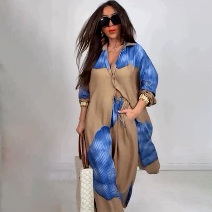 Ensemble deux pièces haut mi-long imprimé et pantalon large