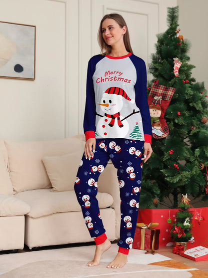 Full Size Family Matching Christmas Snowman Print Pajama Set Plus Size