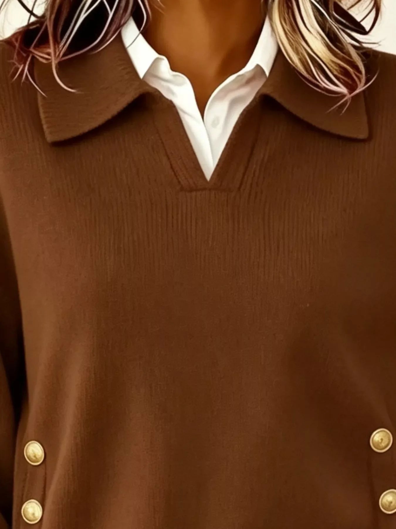 Chic Collared Decor-Button Sweater