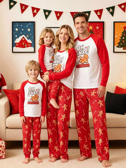 Family Matching Christmas Pajamas Set with Gingerbread Man Print