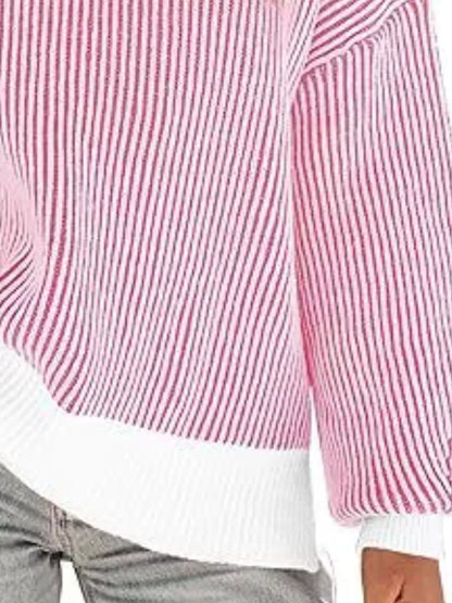 Stripe Dropped Shoulder Sweater for Women Relaxed Chic Knit