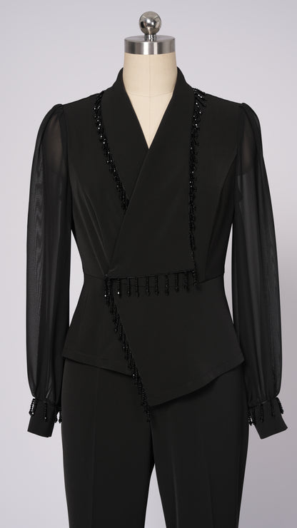 Ensemble haut en maille perlée et pantalon large pour femme