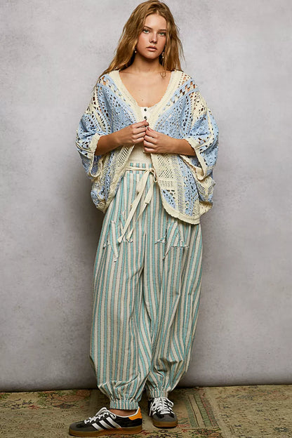 POL Open Front Crochet Cardigan with Scalloped Edge