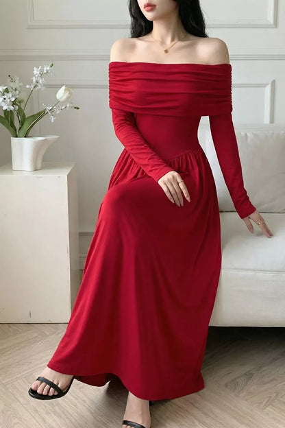 Off-Shoulder Ruched Bodycon Maxi Dress