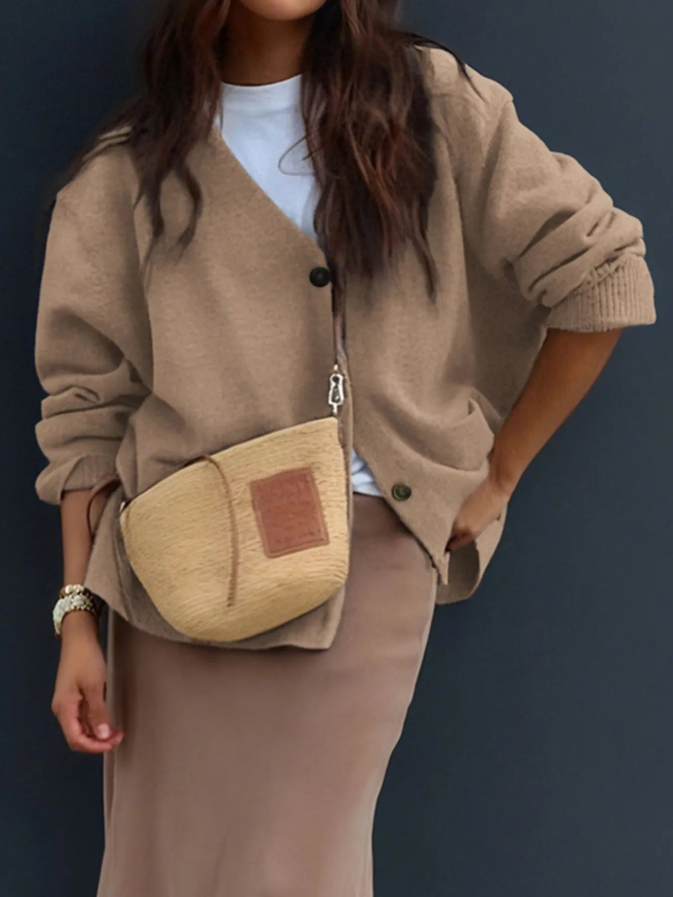 Button-Front Long Sleeve Cardigan