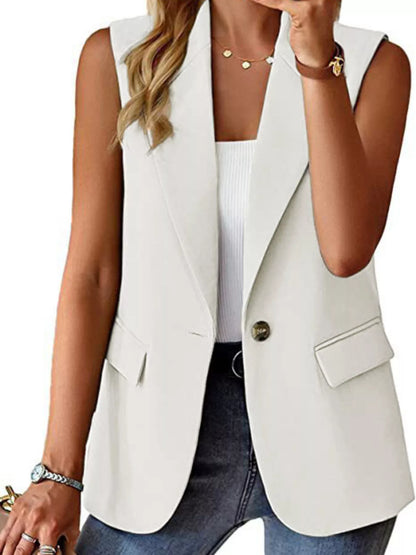 Full Size One Button Lapel Collar Vest Coat Plus Size