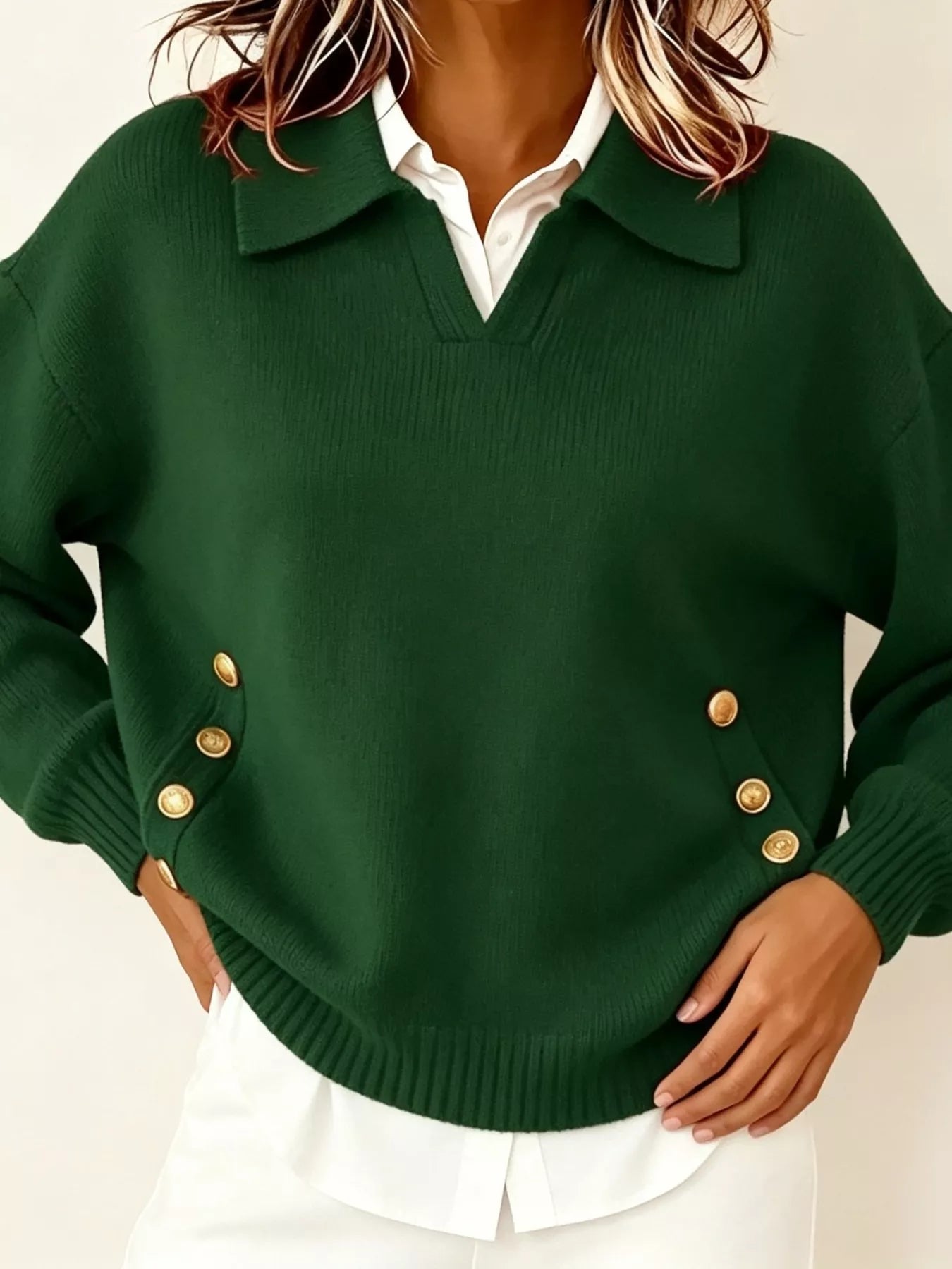 Chic Collared Decor-Button Sweater