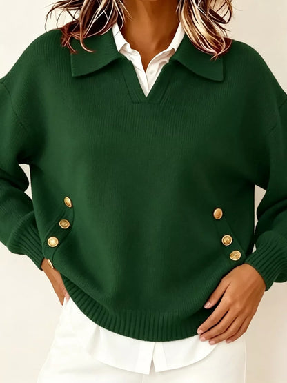 Chic Collared Decor-Button Sweater
